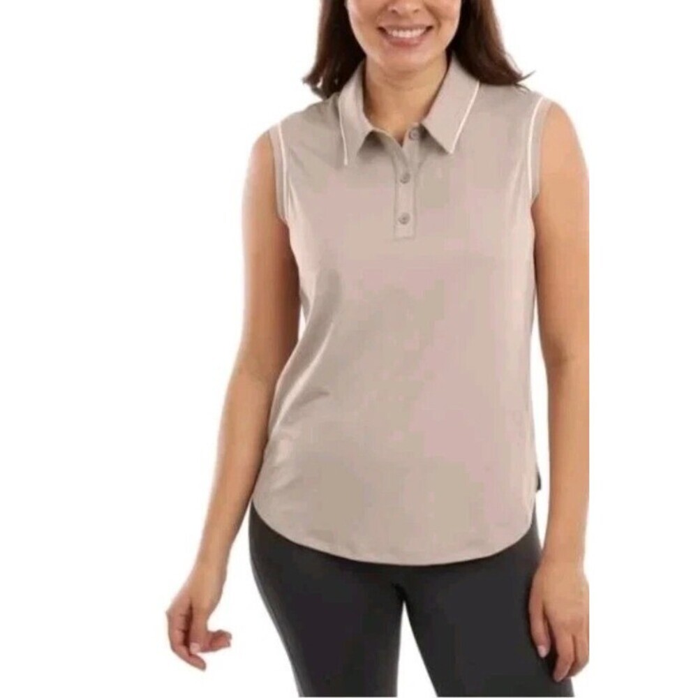 NWT Elle Sport Women's XS Beige Sleeveless Collared Polo Shirt G2091